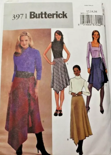 Butterick 3971 Misses Bias Skirt Sewing Pattern with Shaped Hemline 12-14-16
