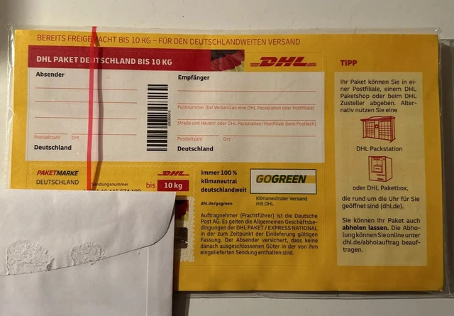 10 STÜCK DHL Paketmarken bereits freigemacht bis 10 kg Deutschland NEU ...