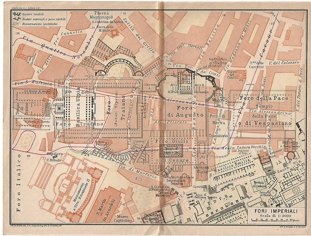 CARTA GEOGRAFICA ANTICA ROMA FORI IMPERIALI TCI 1925 Old Antique map ...