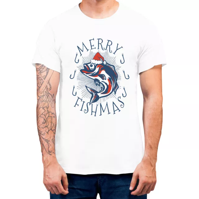 Merry Fishmas Christmas Men's T-shirt Christmas Gift For Fisherman 100% Cotton