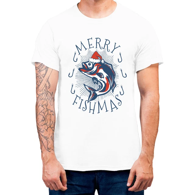 Merry Fishmas Christmas Men's T-shirt Christmas Gift For Fisherman 100% Cotton
