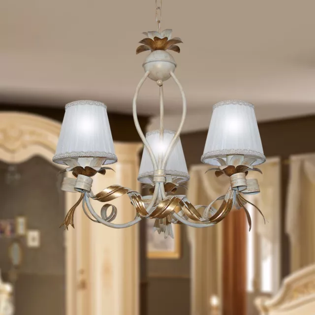 Lampadario Ferro Battuto Classico 3 Luci con Paralume mod. Fiocco epoca