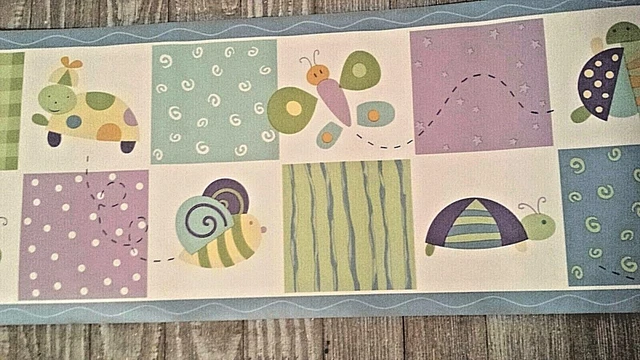 KidsLine 10 yardas. Rollo de borde de pared prepegado remolino dama insecto libélula