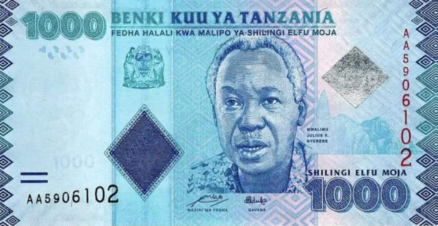 2010 Tanzania 1000 Shillings Uncirculated Bill Note. Tanzanian 1,000 Shillings