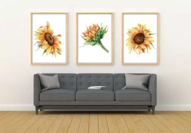 Sunflower Prints Set of 3-Home Decor Prints A4 A3 kitchen dining room