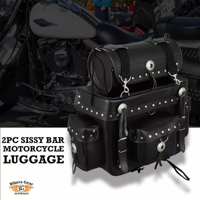 Motorrad Sissybar Tasche Mit Gepäck Rolle Biker Cruiser Harley Stil Feige Rack 2