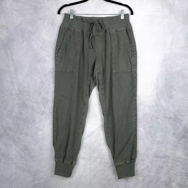 James Perse Mixed Media Pants Womens 2 S/M Green Cotton Linen Blend Joggers