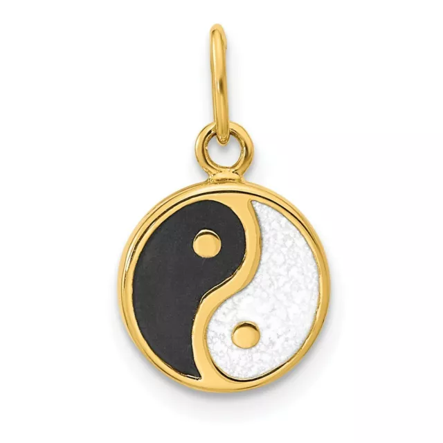 14k Yellow Gold Black White Yin Yang Pendant Charm Peace Inspiration Fine