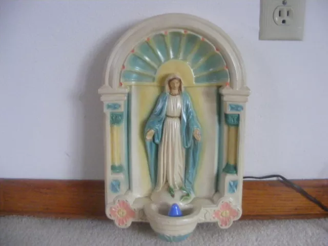 Vintage Chalkware Religious Virgin Mary Wall Statue Nightlight Catholic It Works