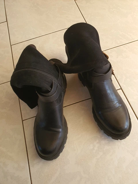 Bottines Femme Pointure 36 - Noires - Talon 3.5 Cm - Tbe - Hauteur Tige 28 Cm