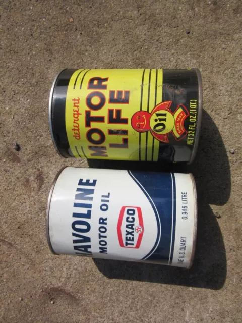 Lot of 2 Vintage Oil Cans - Motor Life Detergent - Texaco Valvoline