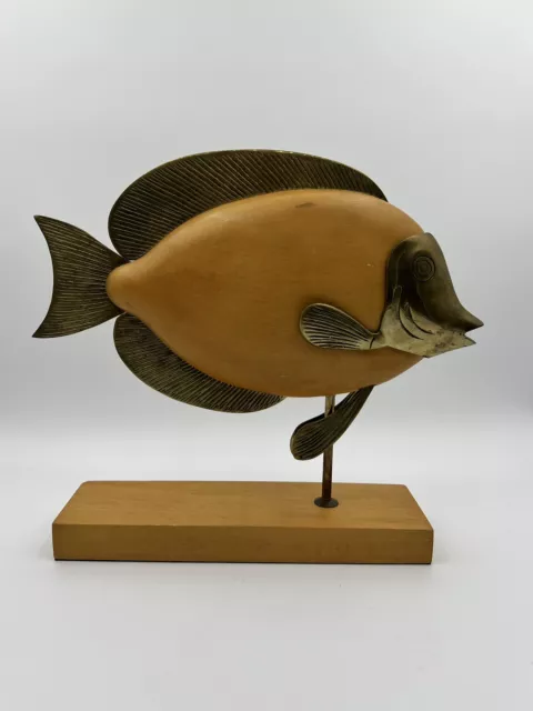 Vintage Frederick Cooper Brass Wood Fish Sculpture Tang Fish 1970s