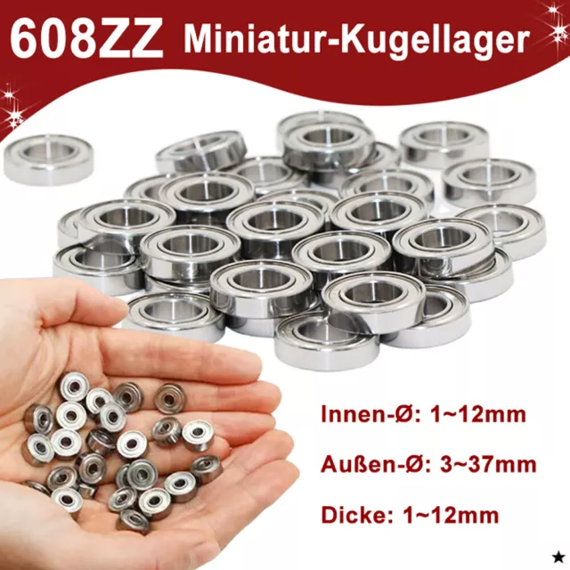 Kugellager Miniatur Mini Rillenkugellager 608 ZZ Innen-Ø 1/2/3/4/5/6/7/8/9~12mm