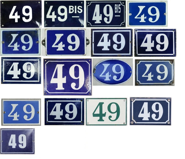 Old green blue French house number 49 B door gate wall plate enamel sign - pick
