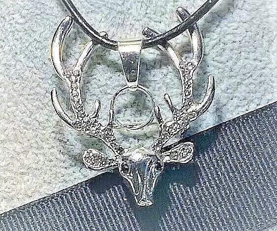 Betsey Johnson  Brooch Silver Reindeer With Crystals A Free Black Leather Choker