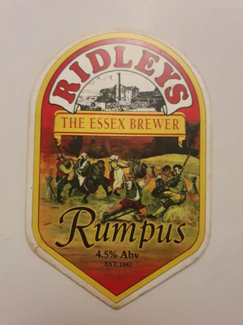 Ridleys Brewery Rumpus Bitter Beer Real Ale Pump Clip Badge.