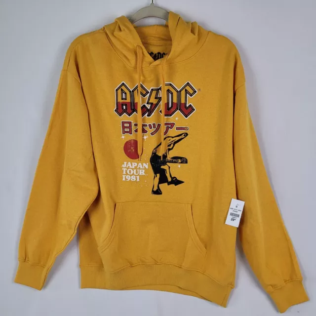 NWT AC/DC Japan Tour 1981 Hooded Sweatshirt Yellow Men's Size Medium Hoodie Rock