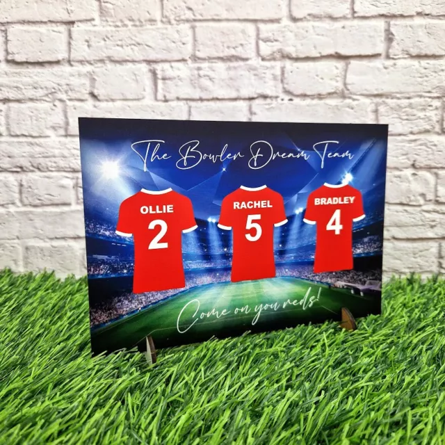 Personalised Family Football Team Shirts Novelty Fathers Day Gift Sign on Stands
