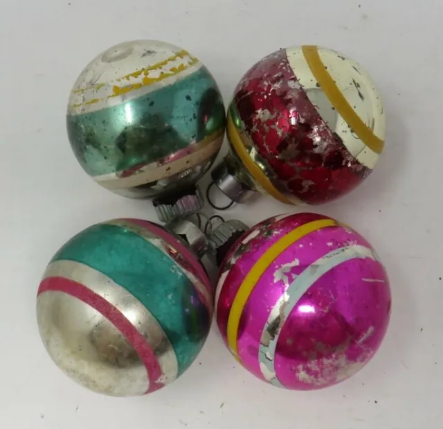 🌲 VTG LOT OF 4 SHINY BRITE MERCURY Glass Christmas Ornaments~1.5"~ FEATHER TREE