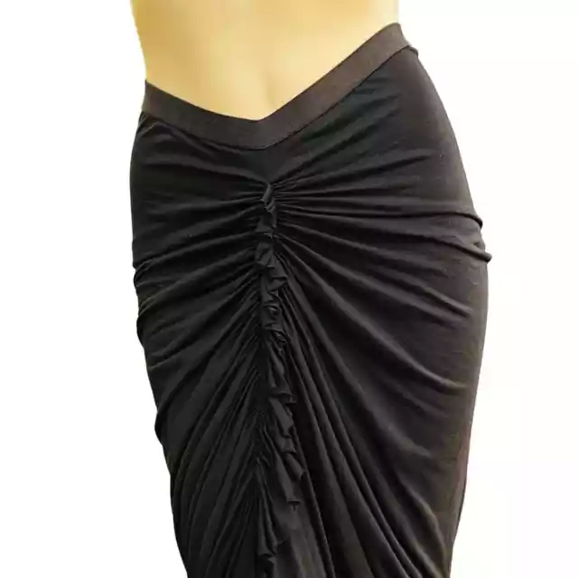 Rick Owens Lillies Midi Skirt Black Stretch Design Ruched Front Sz S Preowned 2