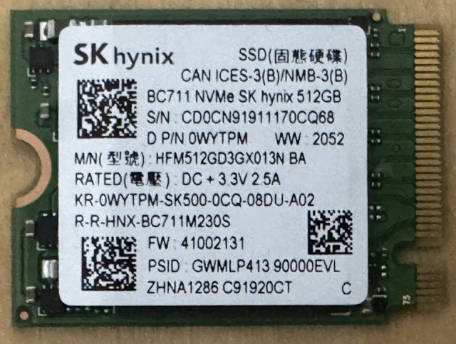 SSD SK Hynix BC711 128Go PCIe NVMe M.2 2230 - Interne Haute Vitesse