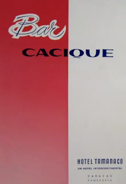 Vintage Cocktail Recipes Menu Tiki Bar Cacique Hotel Tamanaco Caracas Venezuela