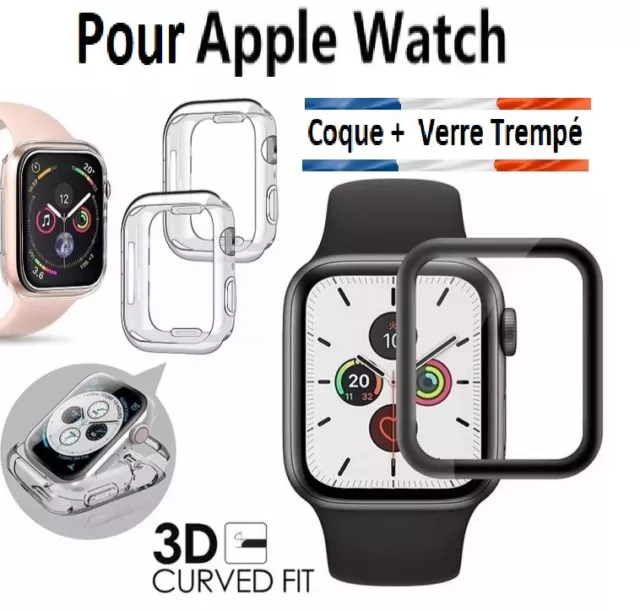 COQUE GEL + VITRE VERRE TREMPÉ 3D FILM PROTECTION INTEGRALE PR TOUT Apple Watch