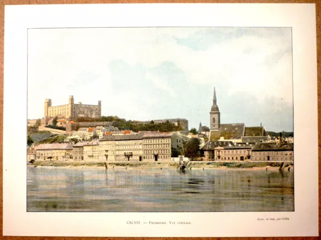 GENERAL VIEW OF PRESBURG Bratislava Slovakia - Photochromy late 19th Engraving
