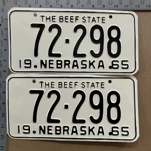 1965 Nebraska license plate pair 72-298 YOM DMV Chase Ford Chevy Dodge 16004