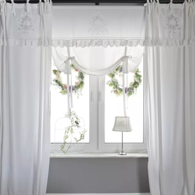 Coppia di Tende per porta finestra in pizzo Corinzio Luxury Bianco Naturale  48 x 140 | Tendenze Shabby Chic