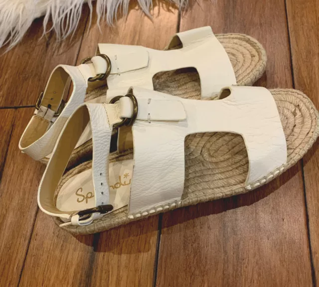 Splendid Espadrille Farley Sandal 7.5  Leather Adjustable Ankle Strap Off-White