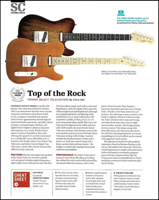 Fender Select Telecaster Carved Koa & Maple Top guitar review article 2013 print