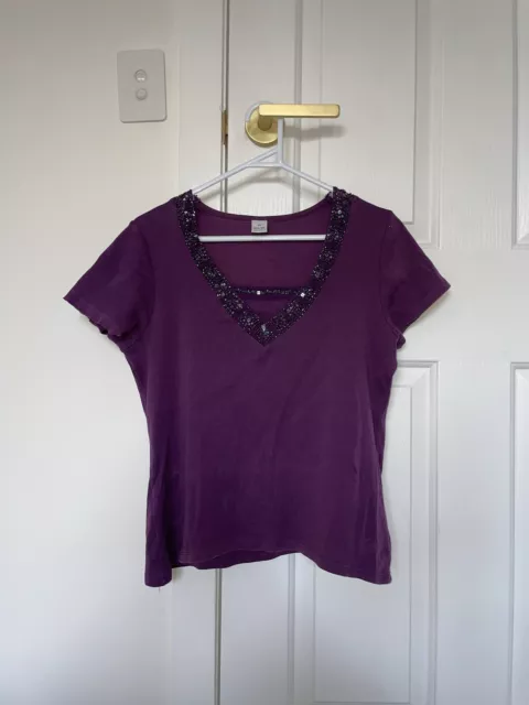 VINTAGE TARGET EMBELLISHED Womens T-shirt Purple Sequins Beads Size 14 ...