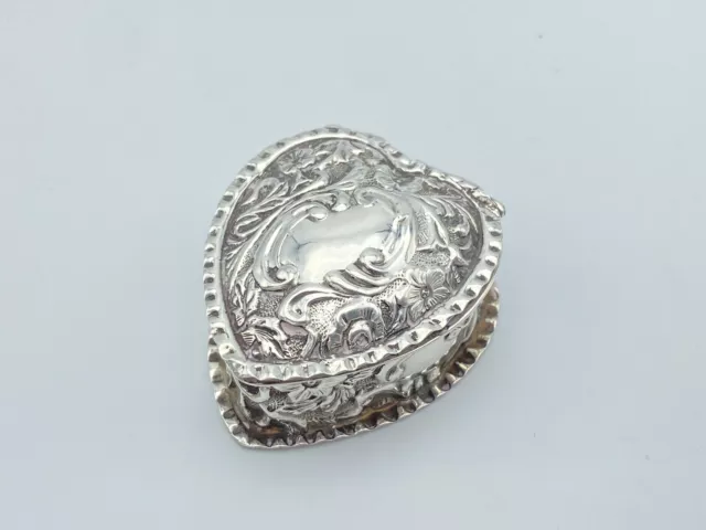 Victorian Sterling Silver Heart Trinket Box Snuff Box 1893