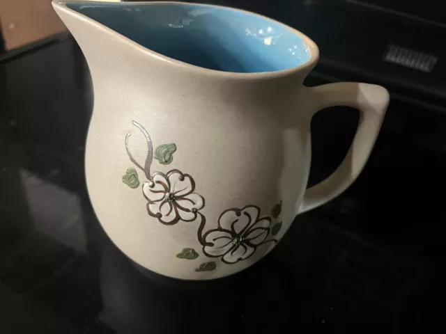 Vintage Pigeon Forge Pottery Pitcher Dogwood Flowers Blue Interior 5.5" Tall 2