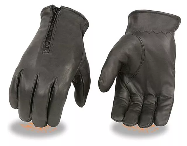 Gants en cuir noir zippé premium non doublés pour hommes moto motard travail