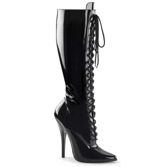 DOMINA-2020 sexy devious tacco a spillo tacchi alti stivali con lacci neri vernice