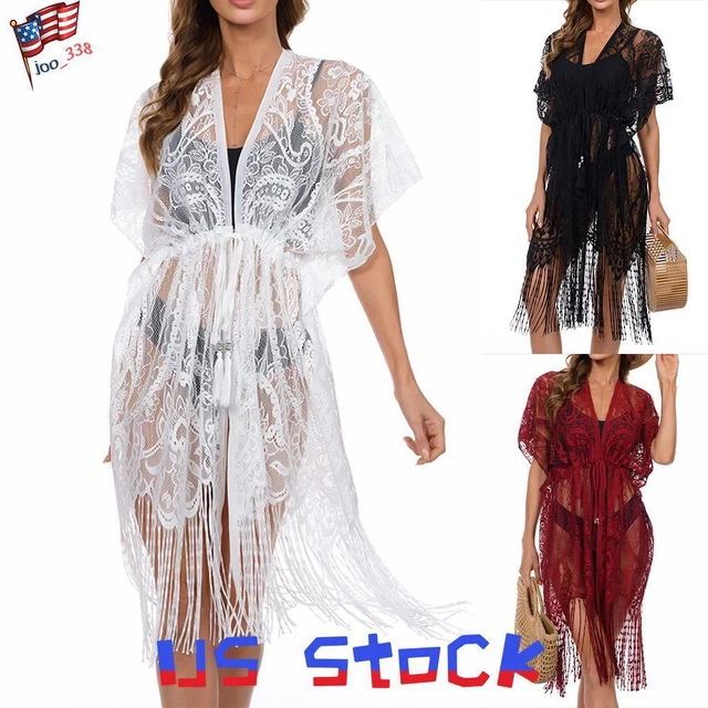 Plus Size Womens Lace Mesh Sheer Sun Protection Blouse Cardigan Ladies Beachwear