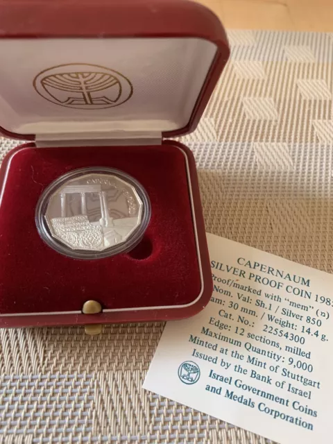 Israelische Silbergedenkmünzen 1985 "Kapernaum" B.U. + Proof, im Etui