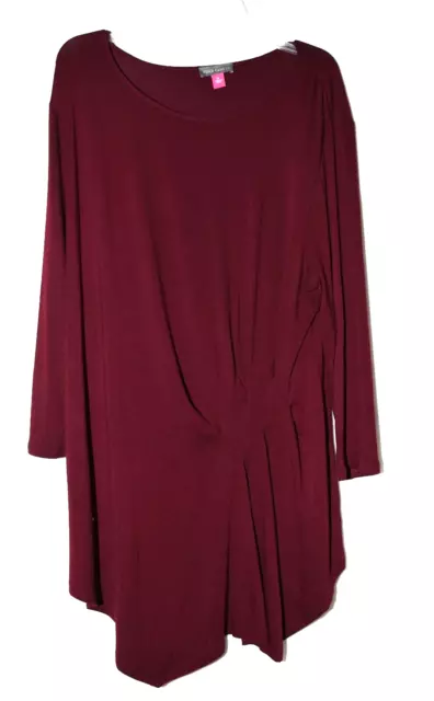 Vince Camuto Burgundy Ruche Front Scoop Neck Womens Stretch Tunic Top Size XL