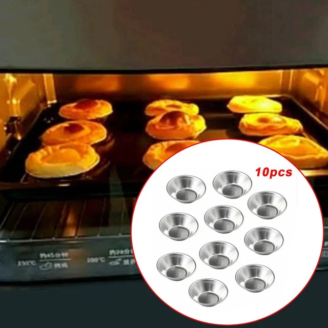 Juego de 10 piezas de moldes antiadherentes de aluminio para tarta de huevo fáciles de limpiar y reutilizar