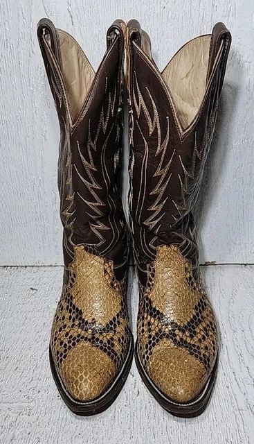 VINTAGE DAN POST Natural Python Snake Western Cowboy Boots Men's Size 6 ...