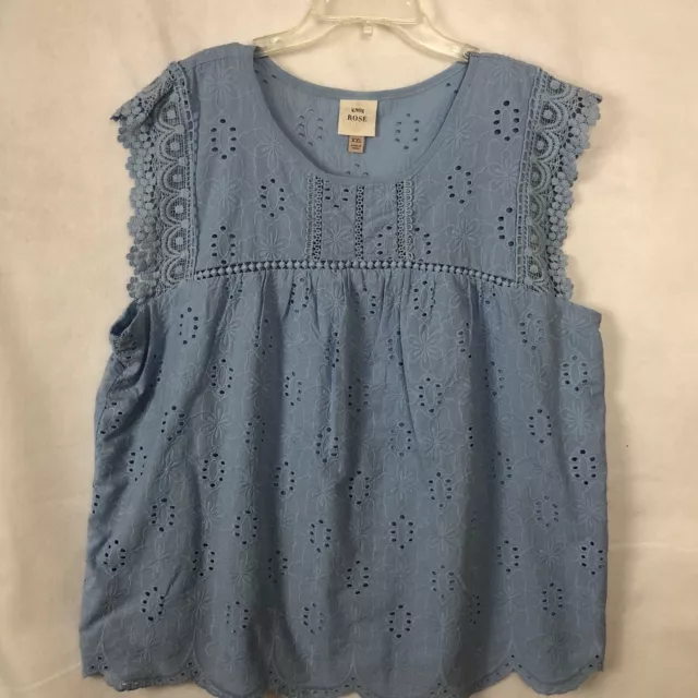 Knox Rose Blue Eyelet Lace Top Size XXL Sleeveless Lined BOHO Preppy