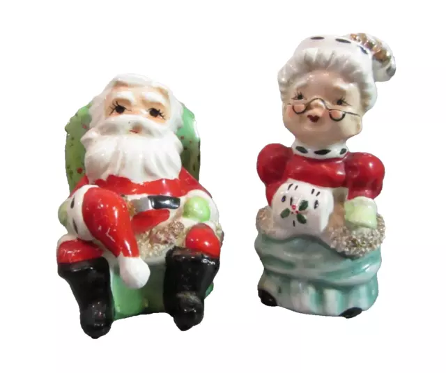 Vintage Lefton Porcelain Santa Claus Mrs Salt Pepper Shaker Shakers Signed 1957