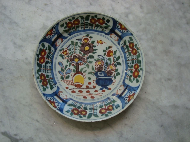 antique  18th century delft handpainted dutch polygrome plate /dish flower