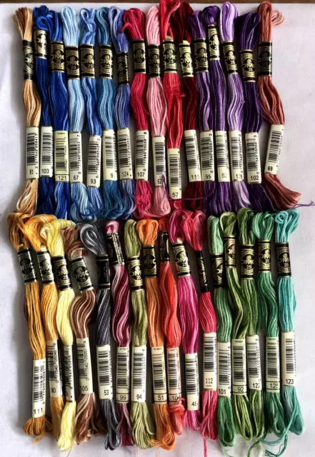 32 threads of DMC VARIEGATED COTTON embroidery floss, 8m, mixed colours. bag C