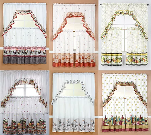 3 Piece Printed Window Treatment Kitchen Curtain Tiers and Swag Valance Set 3 Piece Printed Window Treatment Kitchen Curtain Tiers and Swag Valance Set