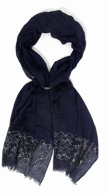 Merona Navy Sequin Semi-Sheer Multi-Way Neck Scarf Chic Fashionable Womens DEALS