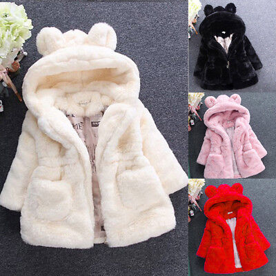 Kids Baby Girl Bunny Winter Hooded Coat Cloak Jacket Warm Outerwear Clothes