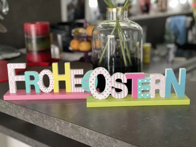 Schriftzug Frohe Ostern - Holz Osterfest Osterzeit Geschenk Deko Ostertage